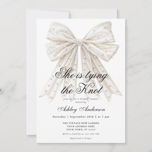 Pearl Bow Ze bindt de knoop Vrijgezellenfeest Kaart (Voorkant)