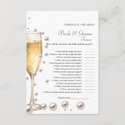 Pearl bruid & bruidegom trivia vrijgezellenfeest s advieskaart (Voorkant)