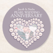 Pearl bruiloft jubileum hart foto onderzetters (Voorkant)