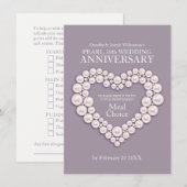 Pearl bruiloft verjaardag maaltijd opties kaart (Voorkant / Achterkant)