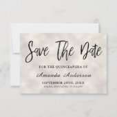 Pearl Brush Script Quinceanera Save The Date (Voorkant)