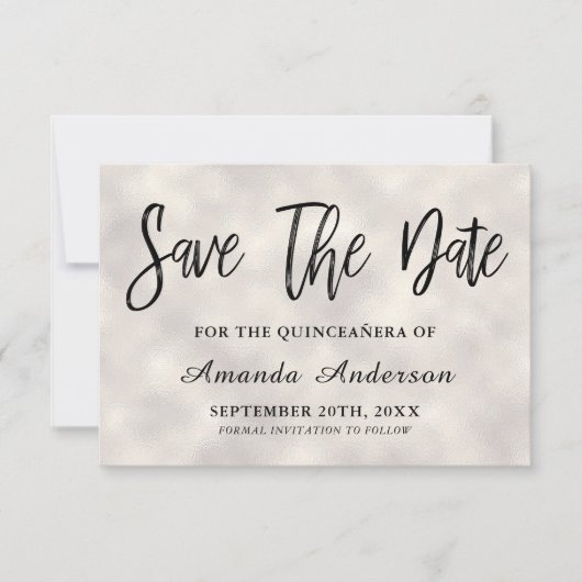 Pearl Brush Script Quinceanera Save The Date (Voorkant)