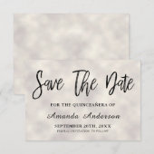 Pearl Brush Script Quinceanera Save The Date (Voorkant / Achterkant)