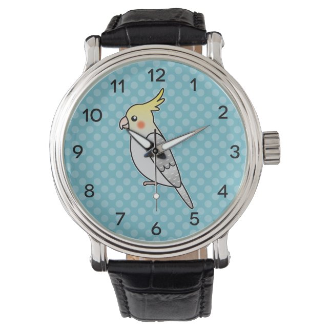Pearl Cartoon Cockatiel Parrot Bird Horloge (Voorkant)