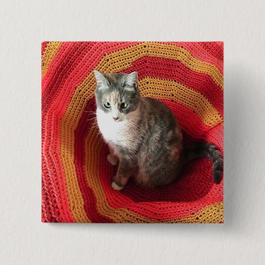 Pearl Cat Afghaans Vierkante Button 5,1 Cm (Voorkant)