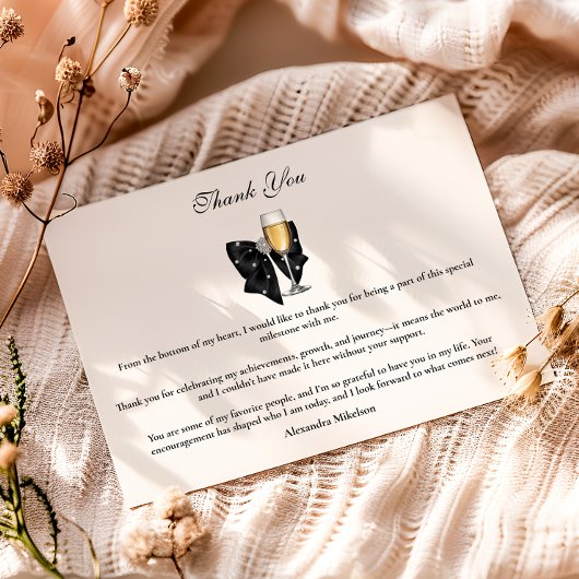 Pearl Champagne Glass Graduation Bedankkaart