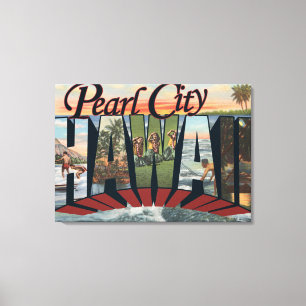 Pearl City, Hawaii - Grote letterscènes Canvas Afdruk