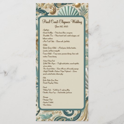 Pearl Coast Elegance Receptie Menu (Voorkant)