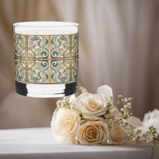 Pearl Coast Elegance Waves gedrukte stenen glazen. Whisky Glas
