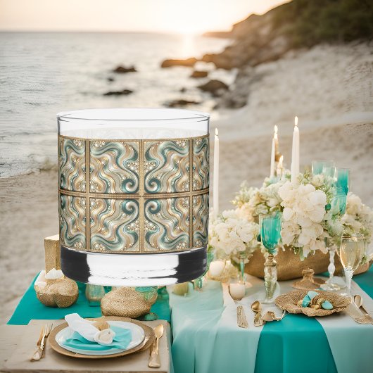 Pearl Coast Elegance Waves gedrukte stenen glazen. Whisky Glas