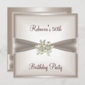 Pearl Cream Floral 50th Birthday Party Event Kaart (Voorkant / Achterkant)