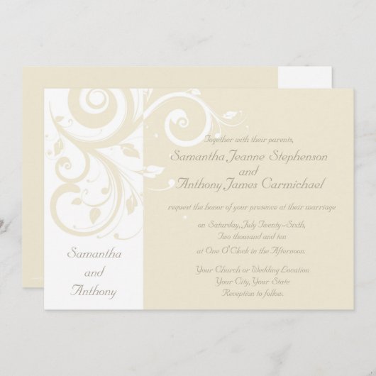 Pearl Cream Reverse Swirl Bruiloft Uitnodigingen (Voorkant / Achterkant)