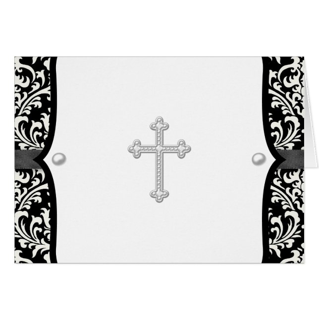 Pearl Cross en Black Damask Dank u kaarten (Voorkant Horizontaal)