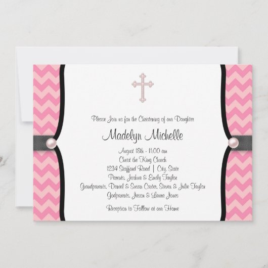 Pearl Cross Pink Chevron Doop Kaart (Voorkant)