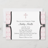 Pearl Cross Roze Bloem Doop Kaart (Voorkant)