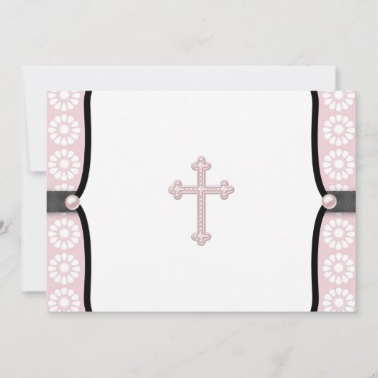 Pearl Cross Roze Bloem Doop Kaart (Achterkant)