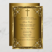 Pearl Damask & Cross Gold Baptisme Kaart (Voorkant / Achterkant)