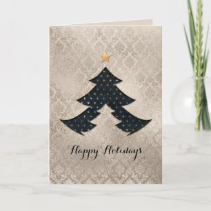 Pearl Damask Modern Christmas Tree Kaart