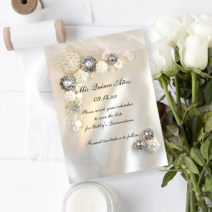 Pearl Diamond Buttonnen Quinceañera Save the Date