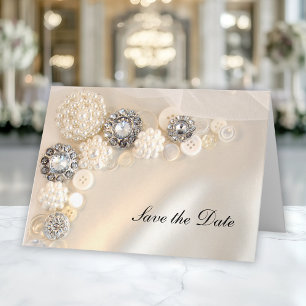 Pearl Diamond Buttonnen Quinceañera Save the Date