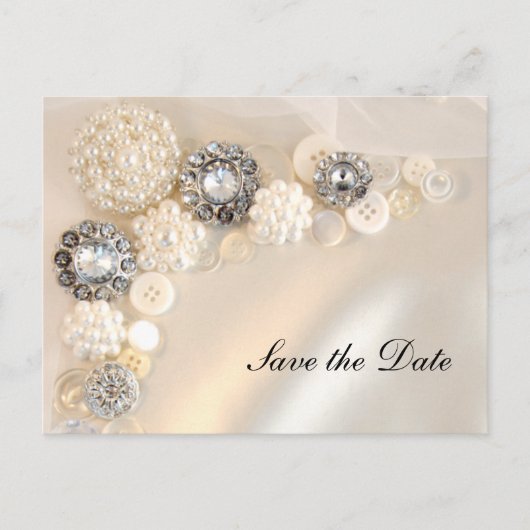 Pearl Diamond Buttonnen Quinceañera Save the Date Aankondigingskaart (Voorkant)