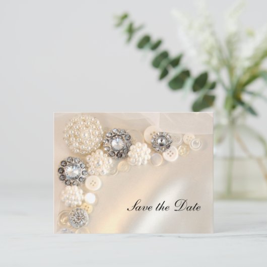Pearl Diamond Buttonnen Quinceañera Save the Date Aankondigingskaart (Staand voorkant)