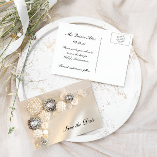 Pearl Diamond Buttonnen Quinceañera Save the Date Aankondigingskaart