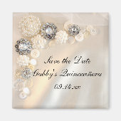 Pearl Diamond Buttonnen Quinceañera Save the Date Magneet (Voorkant)