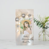 Pearl Diamond Buttonnen Quineañera Hartelijk dank Bedankkaart (Staand voorkant)