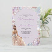 Pearl Dream roze paarse Quinceañera Kaart (Staand voorkant)