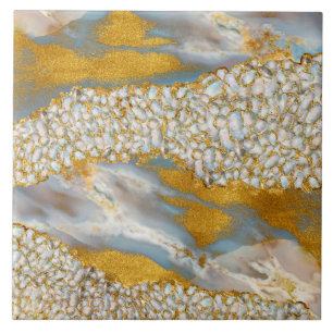 Pearl en Gold Cluster op marmer Tegeltje