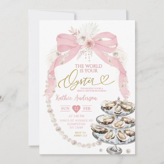 Pearl en Pink Bow Vrijgezellenfeest Oyster Kaart (Voorkant)
