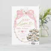 Pearl en Pink Bow Vrijgezellenfeest Oyster Kaart (Staand voorkant)