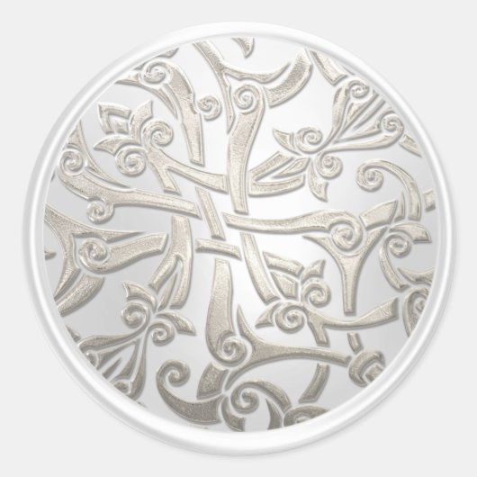 Pearl en Silver Celtic Damask Envelope Seal Ronde Sticker (Voorkant)