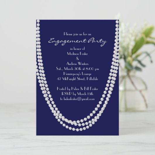 Pearl Engagement Party - blue - uitnodiging van 19 (Staand voorkant)