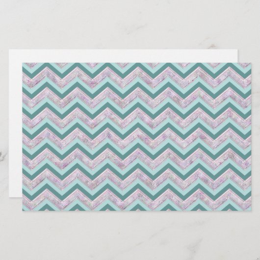 Pearl Floral Blauwgroen ZigZag Pattern Briefpapier (Voorkant / Achterkant)