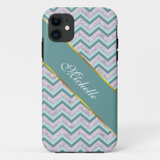 Pearl Floral Blauwgroen ZigZag Pattern Case-Mate iPhone Case (Achterkant)