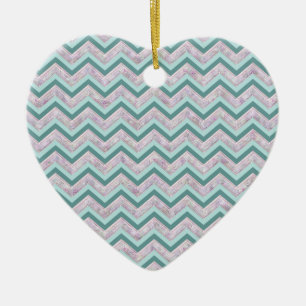 Pearl Floral Blauwgroen ZigZag Pattern Keramisch Ornament