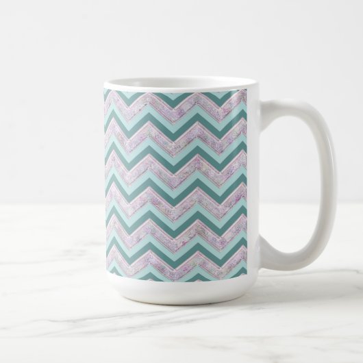 Pearl Floral Blauwgroen ZigZag Pattern Koffiemok (Rechts)