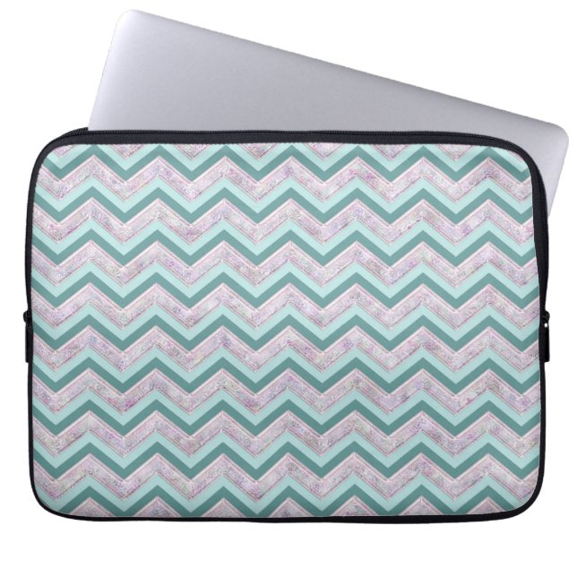 Pearl Floral Blauwgroen ZigZag Pattern Laptop Sleeve (Voorkant)