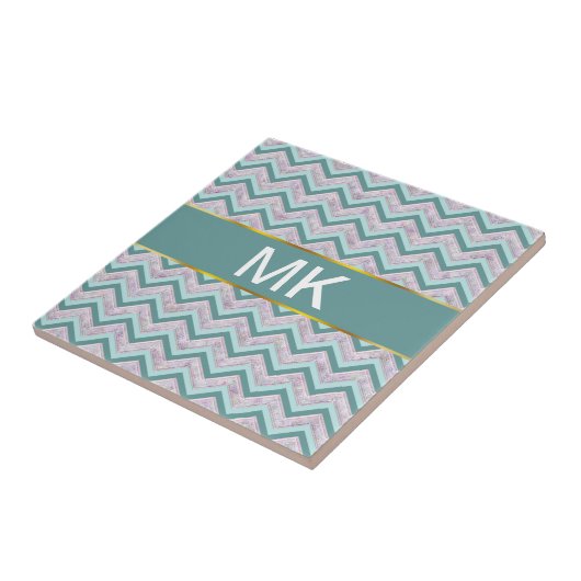 Pearl Floral Blauwgroen ZigZag Pattern Tegeltje (Zijkant)