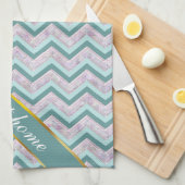 Pearl Floral Blauwgroen ZigZag Pattern Theedoek (Quarter Fold)