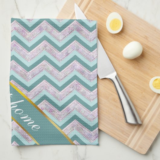 Pearl Floral Blauwgroen ZigZag Pattern Theedoek (Quarter Fold)