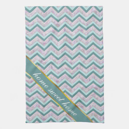 Pearl Floral Blauwgroen ZigZag Pattern Theedoek (Verticaal)