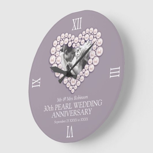 Pearl foto hart 30e bruiloft aangepast grote klok (Hoek)