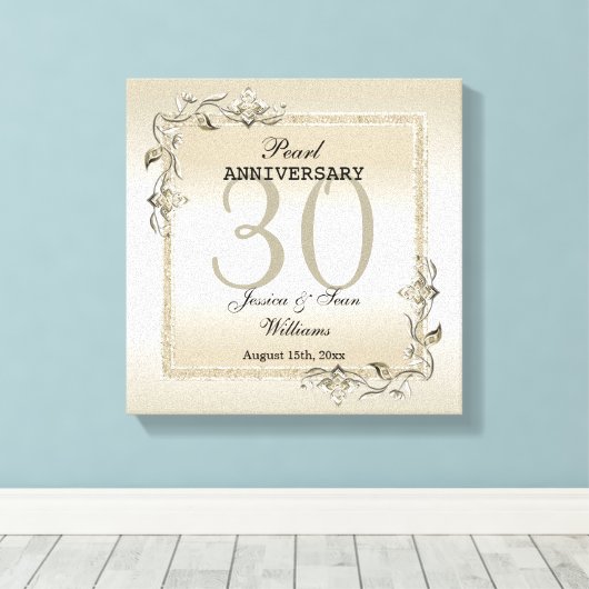 Pearl Gem en Glitter 30th Wedding Jubileum Canvas Afdruk (Insitu (Houten vloer))