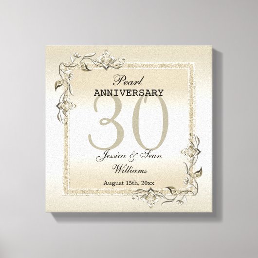 Pearl Gem en Glitter 30th Wedding Jubileum Canvas Afdruk (Voorkant)
