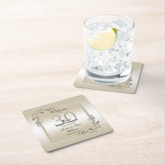 Pearl Gem en Glitter 30th Wedding Jubileum Kartonnen Onderzetters (Insitu)