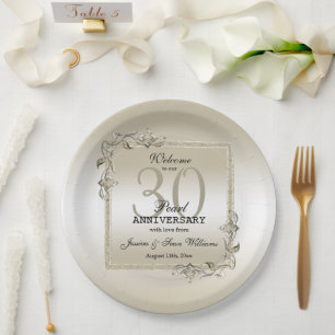 Pearl Gem en Glitter 30th Wedding Jubileum Papieren Bordje