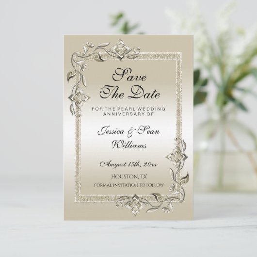 Pearl Gem en Glitter 30th Wedding Jubileum Save The Date (Staand voorkant)
